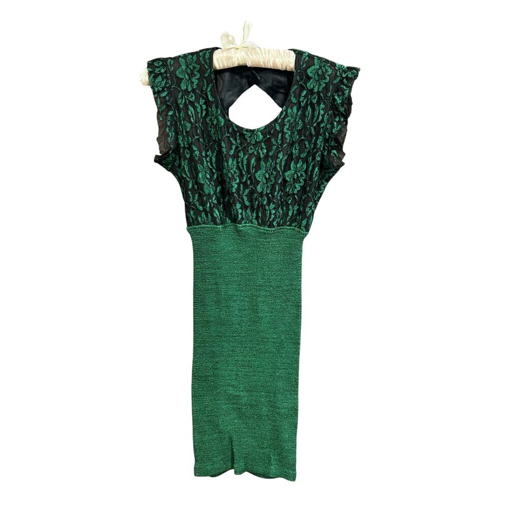Frederick’s of Hollywood Green Black Lace Bodycon Mini Dress Y2K Cocktail
